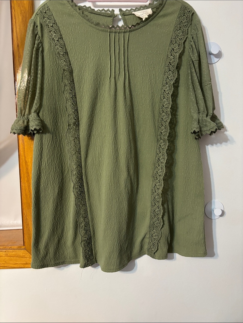 Olive Green Lace-Trim Blouse - Women